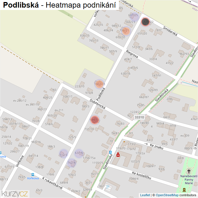 Mapa Podlibská - Firmy v ulici.