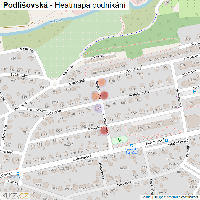 Mapa Podlišovská - Firmy v ulici.