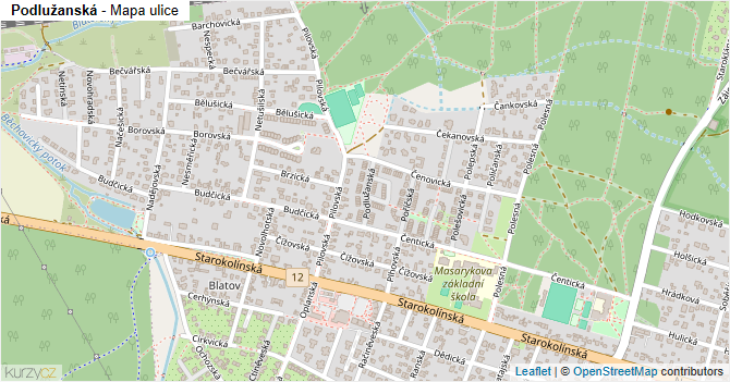 Podlužanská - mapa ulice
