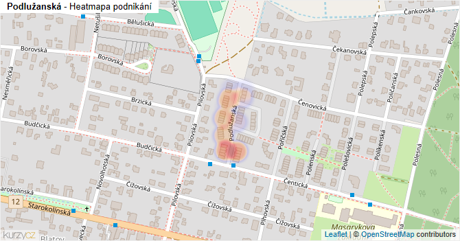 Podlužanská - mapa podnikání