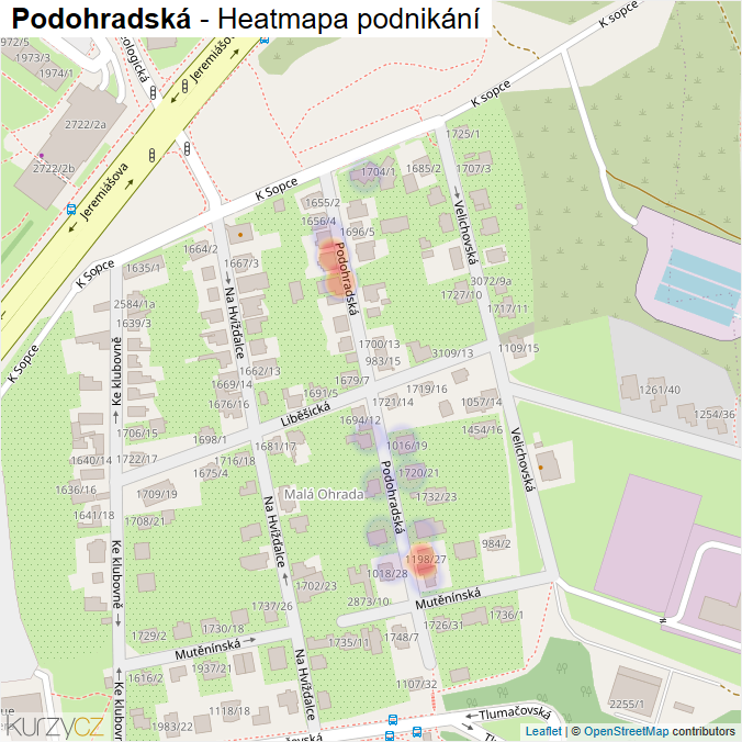 Mapa Podohradská - Firmy v ulici.