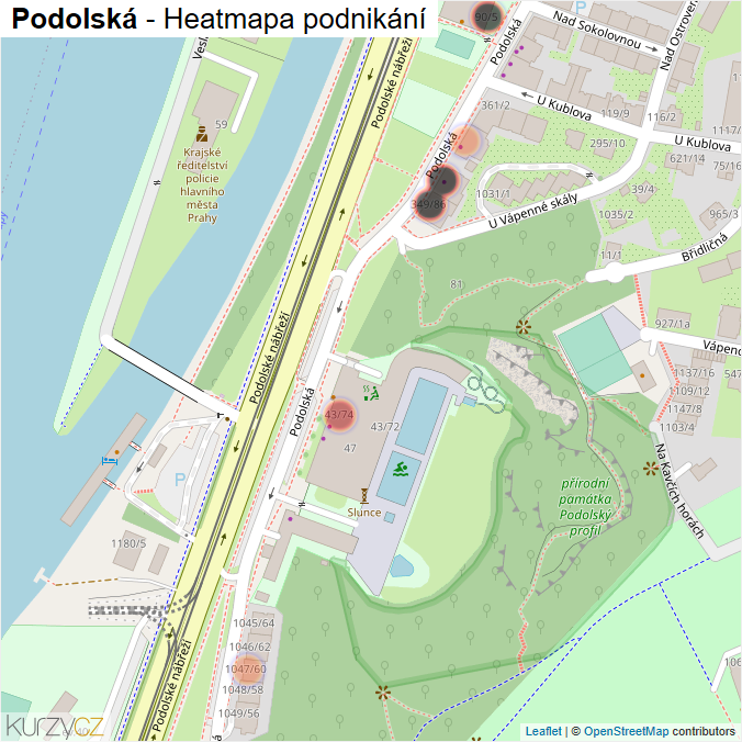 Mapa Podolská - Firmy v ulici.