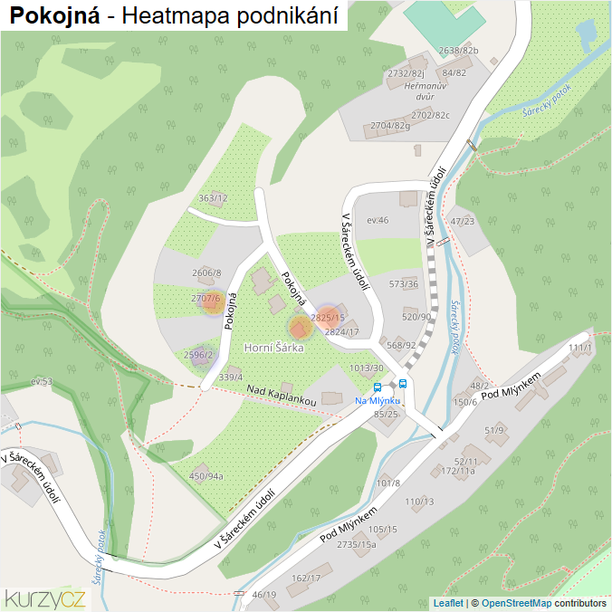 Mapa Pokojná - Firmy v ulici.
