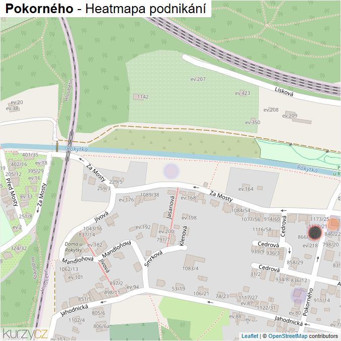 Mapa Pokorného - Firmy v ulici.