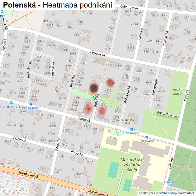 Mapa Polenská - Firmy v ulici.
