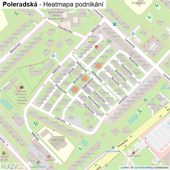 Mapa Poleradská - Firmy v ulici.