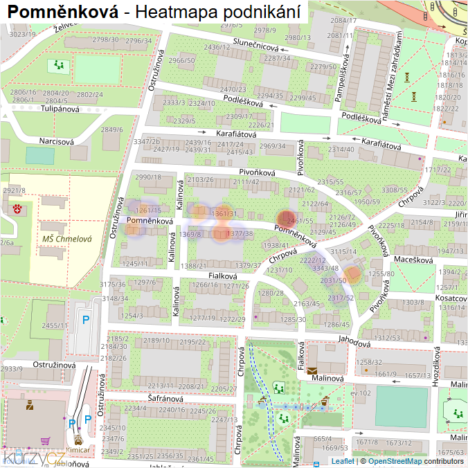 Mapa Pomněnková - Firmy v ulici.