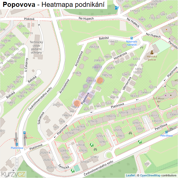 Mapa Popovova - Firmy v ulici.