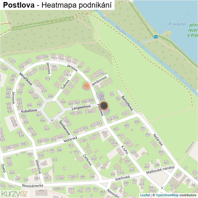 Mapa Postlova - Firmy v ulici.