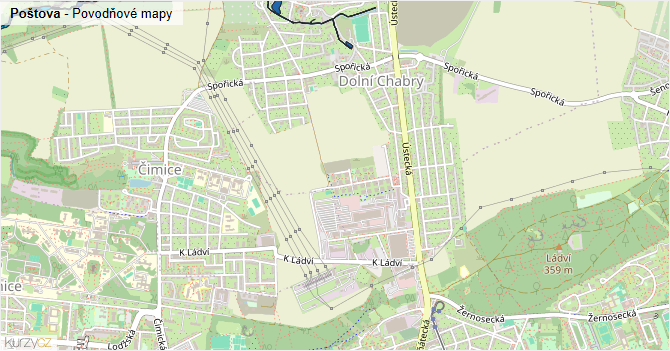 Poštova - záplavové mapy stoleté vody
