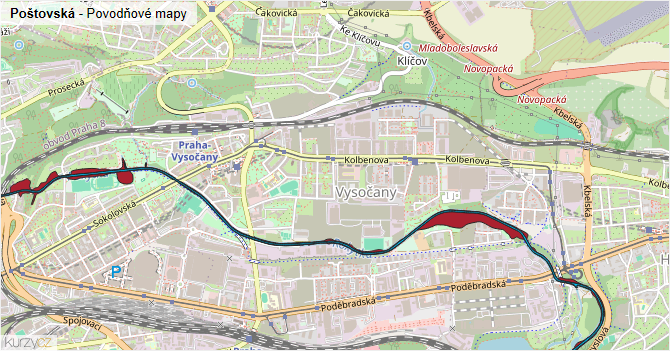 Poštovská - záplavové mapy stoleté vody