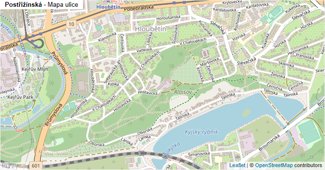 Postřižínská - mapa ulice