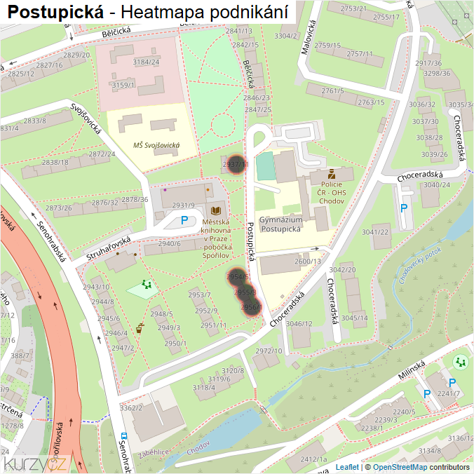 Mapa Postupická - Firmy v ulici.
