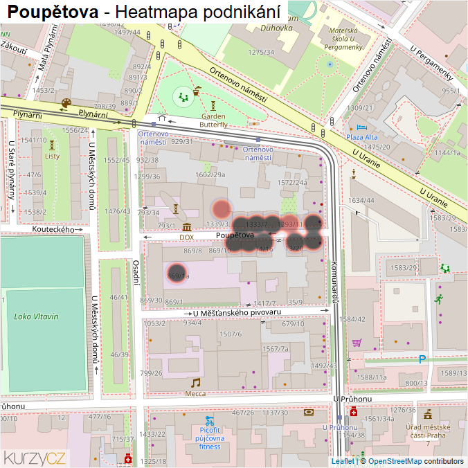 Mapa Poupětova - Firmy v ulici.
