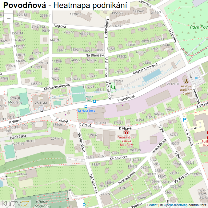 Mapa Povodňová - Firmy v ulici.