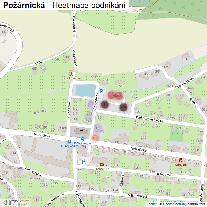 Mapa Požárnická - Firmy v ulici.