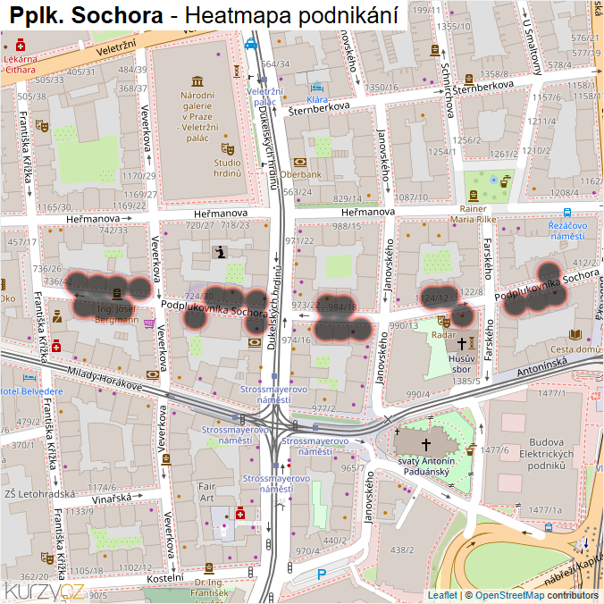 Mapa Pplk. Sochora - Firmy v ulici.