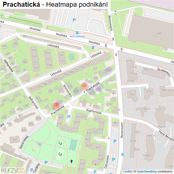 Mapa Prachatická - Firmy v ulici.