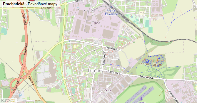 Prachatická - záplavové mapy stoleté vody
