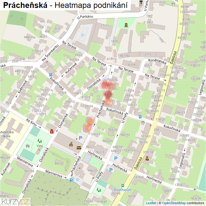 Mapa Prácheňská - Firmy v ulici.
