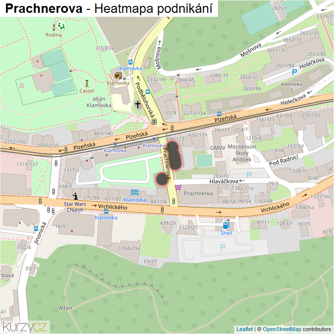 Mapa Prachnerova - Firmy v ulici.