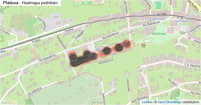 Přádova - mapa podnikání