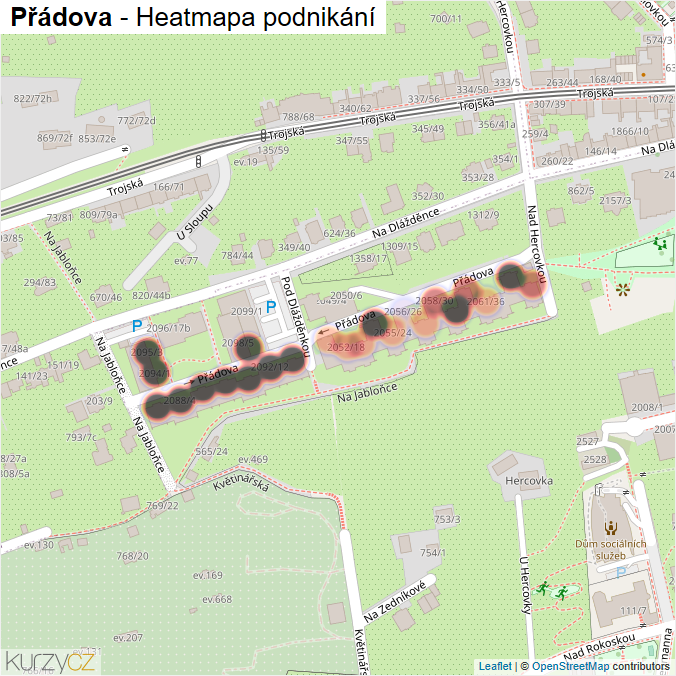 Mapa Přádova - Firmy v ulici.