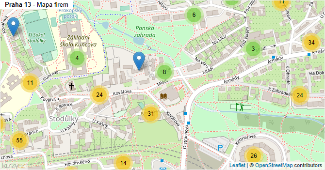 Praha 13 - mapa firem