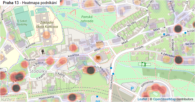 Praha 13 - mapa podnikání