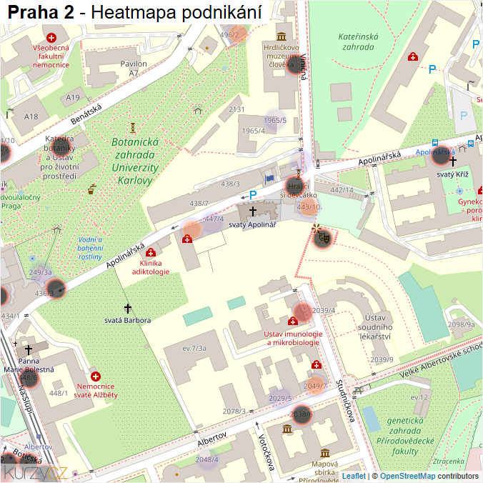 Mapa Praha 2 - Firmy v městské části.