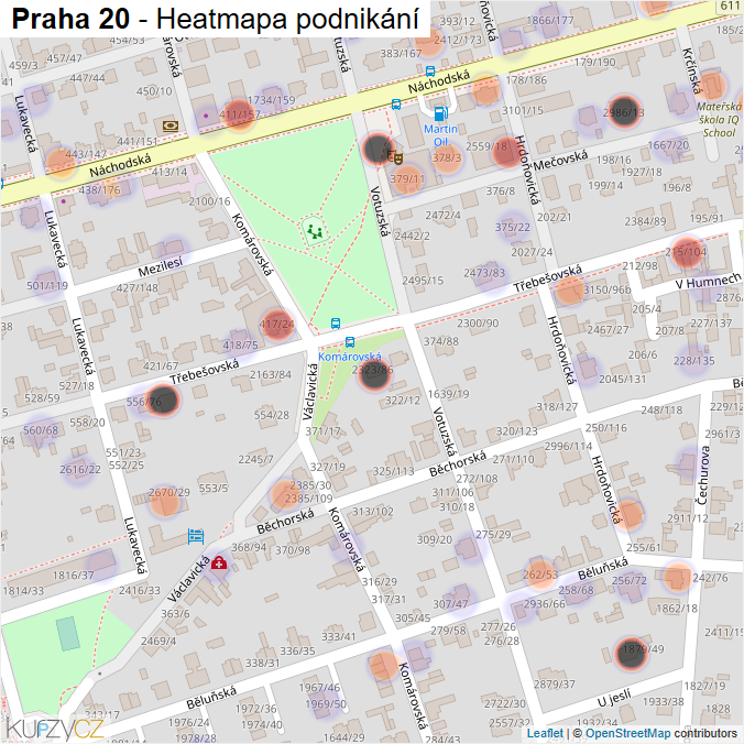 Mapa Praha 20 - Firmy v městské části.