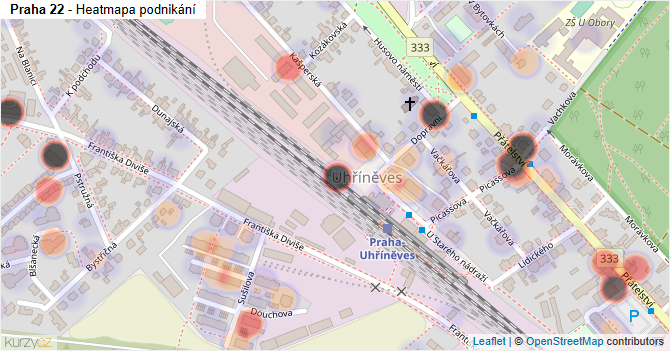 Praha 22 - mapa podnikání