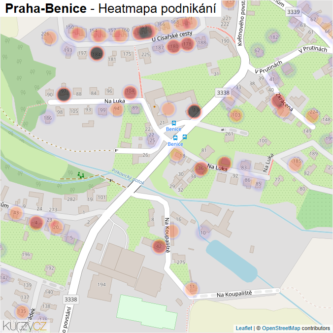 Mapa Praha-Benice - Firmy v městské části.
