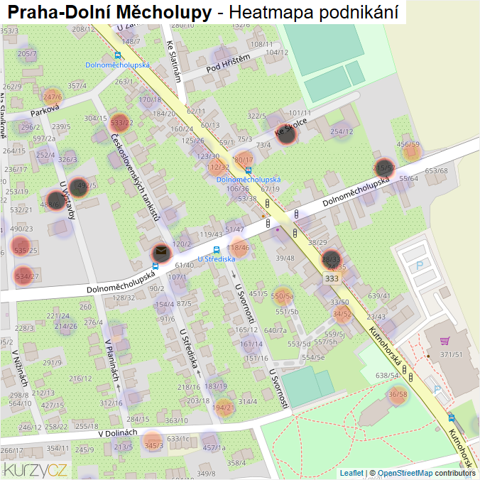 Mapa Praha-Dolní Měcholupy - Firmy v městské části.