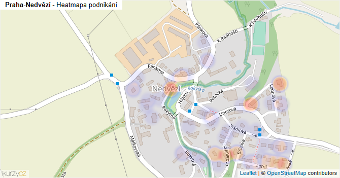 Praha-Nedvězí - mapa podnikání