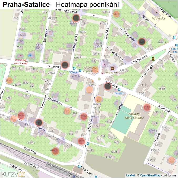 Mapa Praha-Satalice - Firmy v městské části.