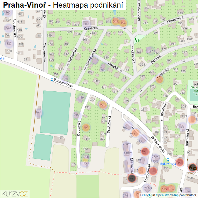 Mapa Praha-Vinoř - Firmy v městské části.