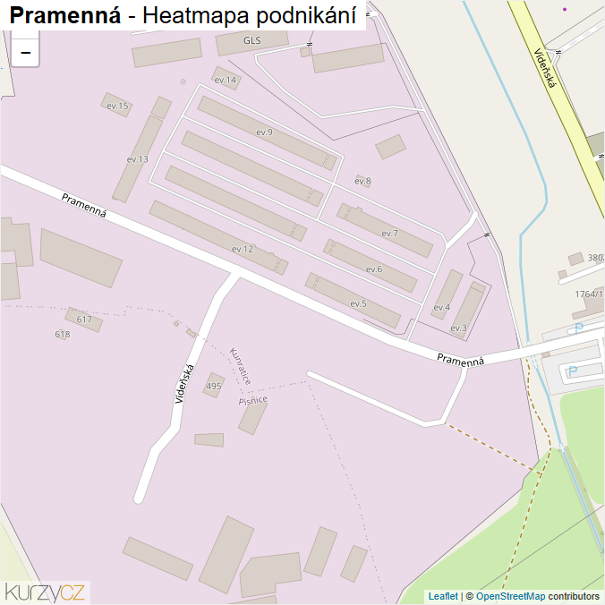 Mapa Pramenná - Firmy v ulici.