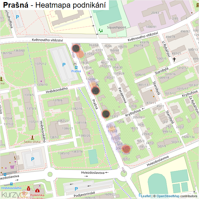 Mapa Prašná - Firmy v ulici.