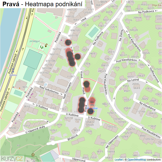 Mapa Pravá - Firmy v ulici.