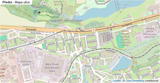 Přední - mapa ulice