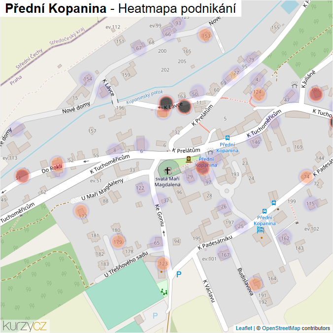 Mapa Přední Kopanina - Firmy v části obce.