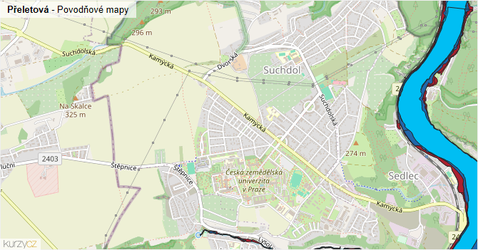 Přeletová - záplavové mapy stoleté vody