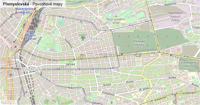 Přemyslovská - záplavové mapy stoleté vody