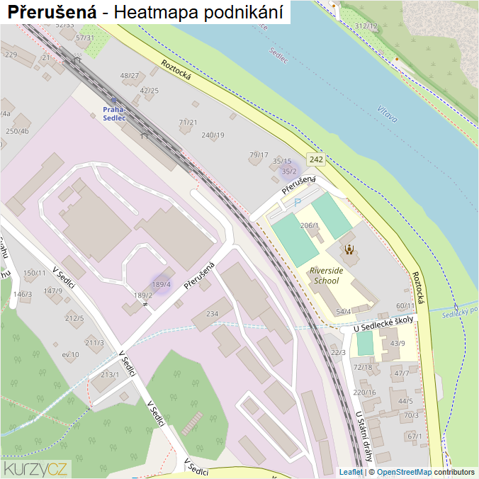 Mapa Přerušená - Firmy v ulici.