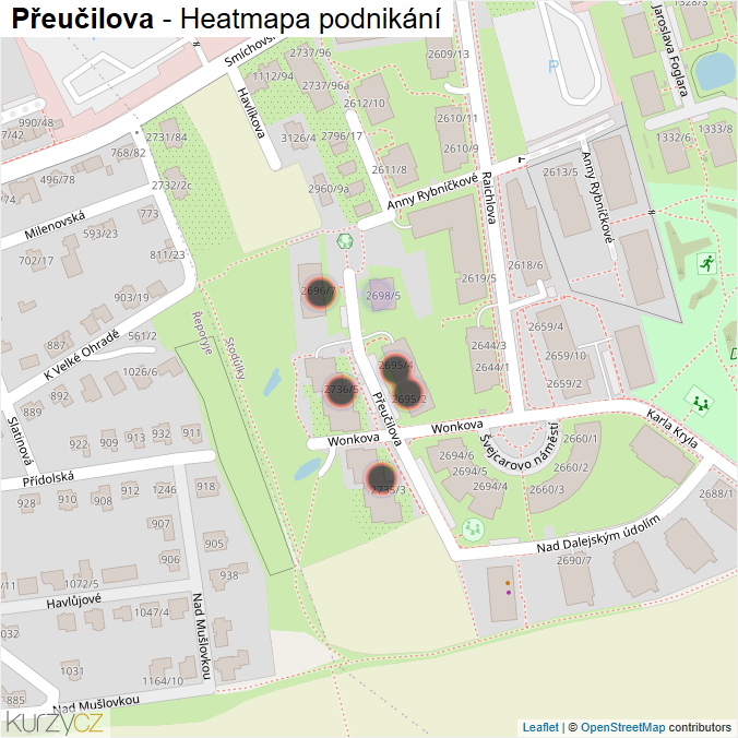 Mapa Přeučilova - Firmy v ulici.