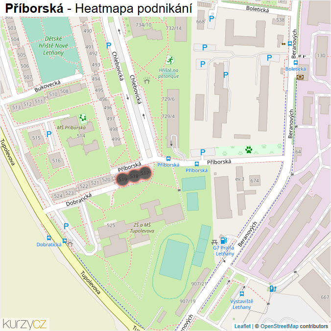 Mapa Příborská - Firmy v ulici.
