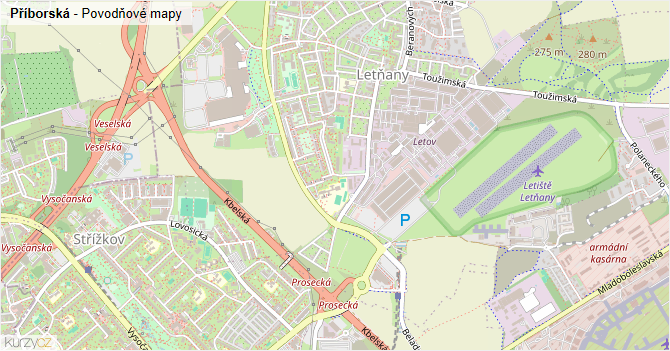 Příborská - záplavové mapy stoleté vody