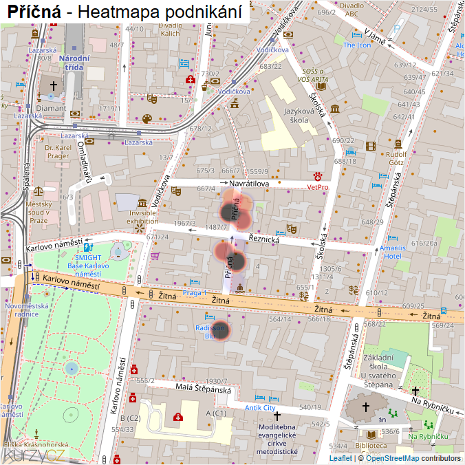 Mapa Příčná - Firmy v ulici.