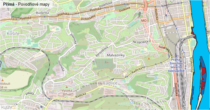 Přímá - záplavové mapy stoleté vody